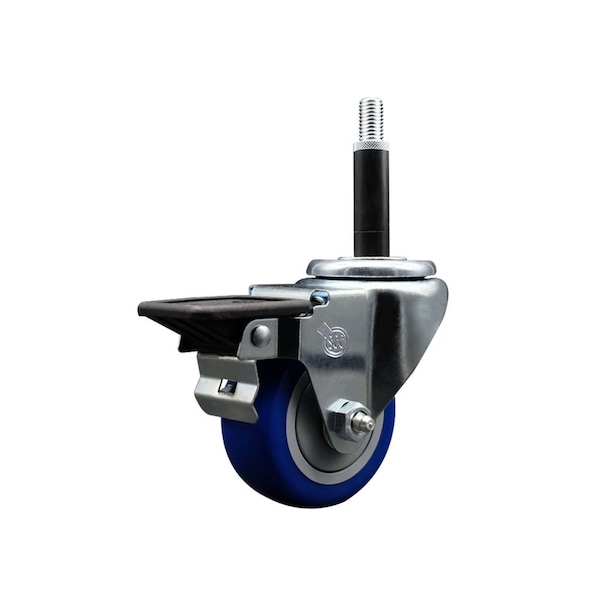 3'' Blue Poly Swivel 3/4'' Expanding Stem Caster with Brake